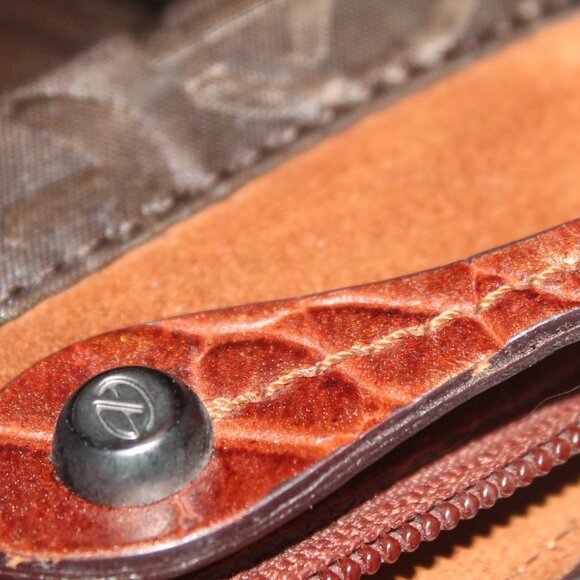 $549 FRANCESCO BIASIA Gilded Brown Croc Embossed Leather Shoulder Bag Crossbody - Picture 8 of 12